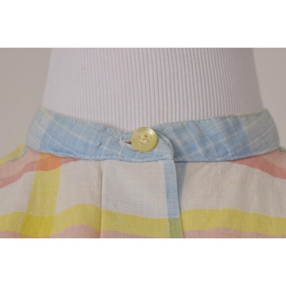 Vintage 80s Plaid Long-Sleeves Cotton Pastel Button-up‎ Blouse - Picture 6 of 10